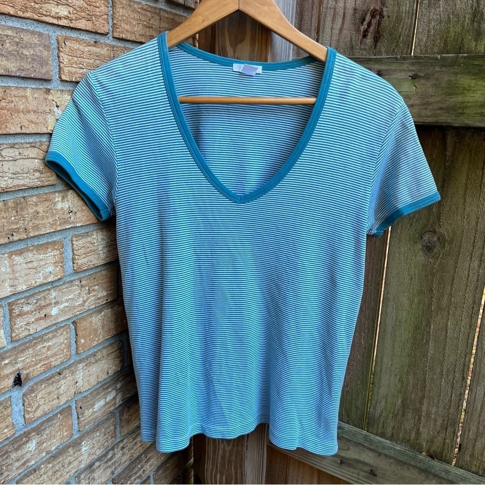 LAKE Blue Striped V-Neck Women's Pajama Top 100% Pima Cotton